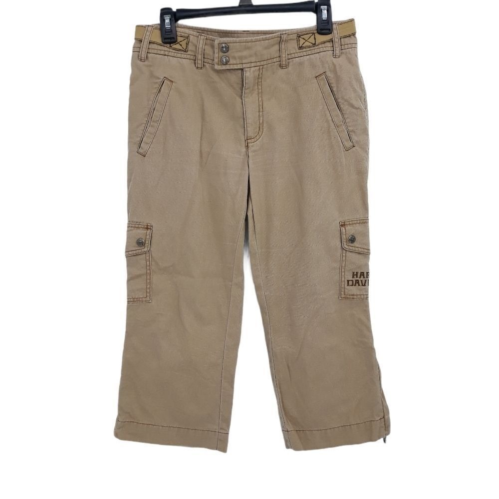 Vtg Harley-Davidson Cotton Utilitarian Crago Pants‎ Sz 8 Tan High-rise Biker